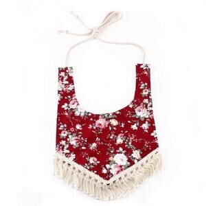 Los Angeles Boutique Baby Bib Boho Girl Drool Bandana NEW Tassel Burp Red Floral